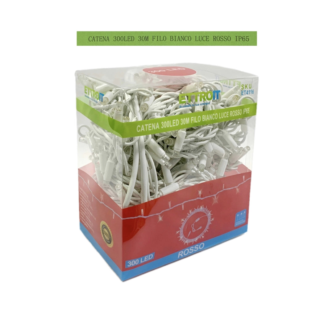 catena luminosa 300 led 30 metri filo bianco luce rosso ip65 /ET4116 - ETTROIT