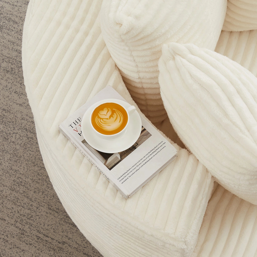 Poltrona a sacco, poltrona con braccioli, diametro 110 cm, velluto a coste, 3 cuscini, beige (non richiede assemblaggio)