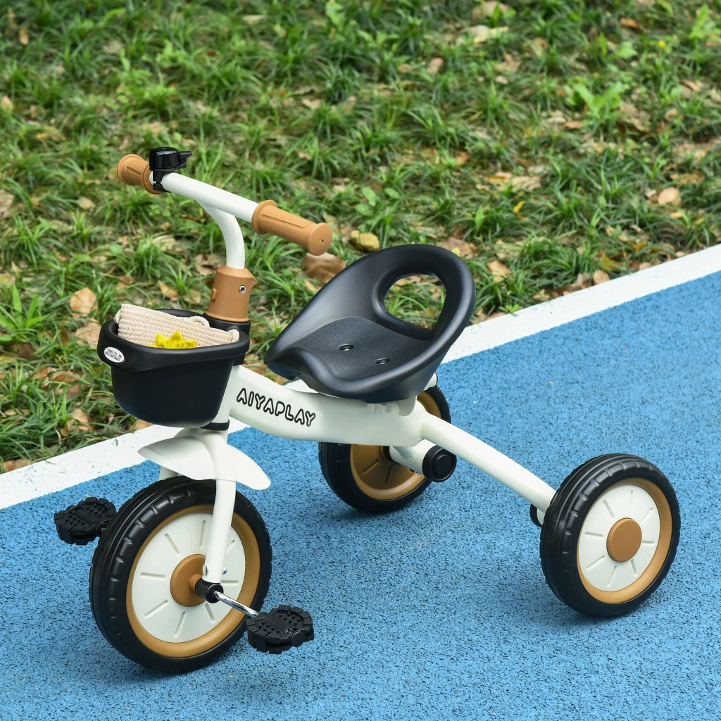 Triciclo per Bambini 2-5 Anni con Cestino e Campanello ¨C zephmum ¨C Crema 70.5x53x58 cm