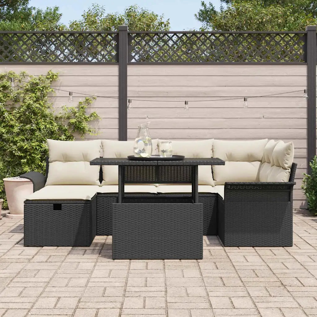 Set Divano da Giardino con cuscino 7 pcs Nero Poly Rattan 3361006