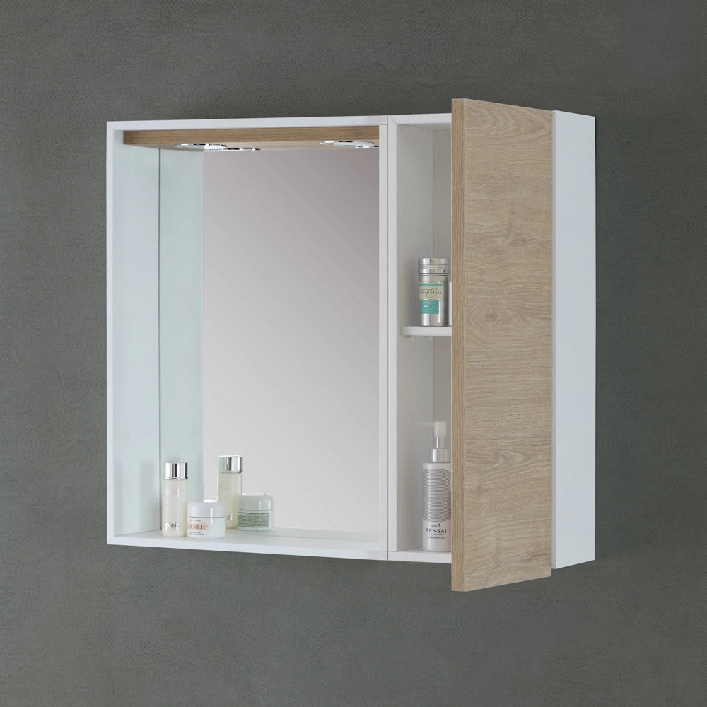 Specchio contenitore 68x61 cm dolomite con anta a destra e faretti LED Desya