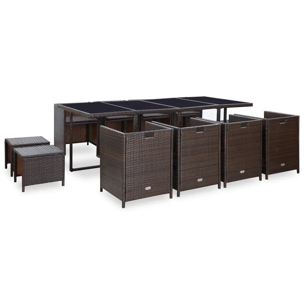 Set da Pranzo da Giardino 13 pz con Cuscini Polyrattan Marrone 42528