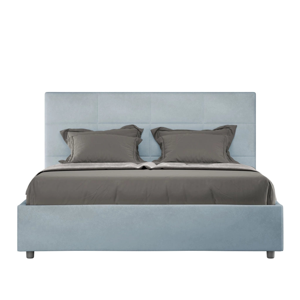 Letto queen size contenitore imbottito 150x190 microfibra sabbia Mika