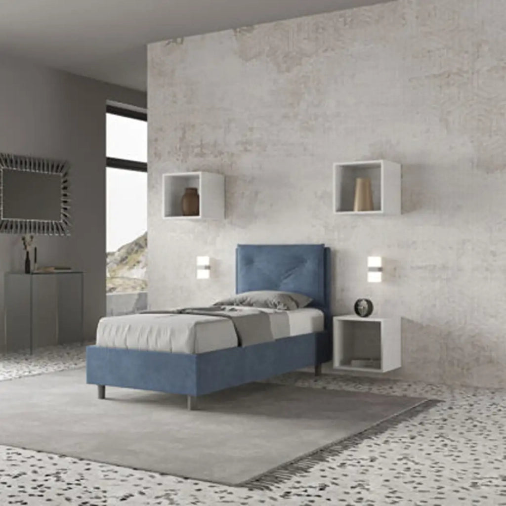 Letto singolo senza rete imbottito 80x200 microfibra blu Appia