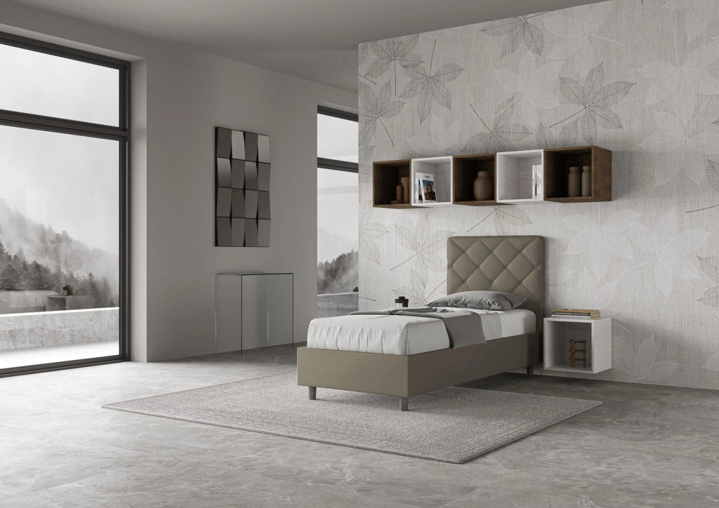 BS COM Letto singolo senza rete imbottito 80x190 similpelle cappuccino
