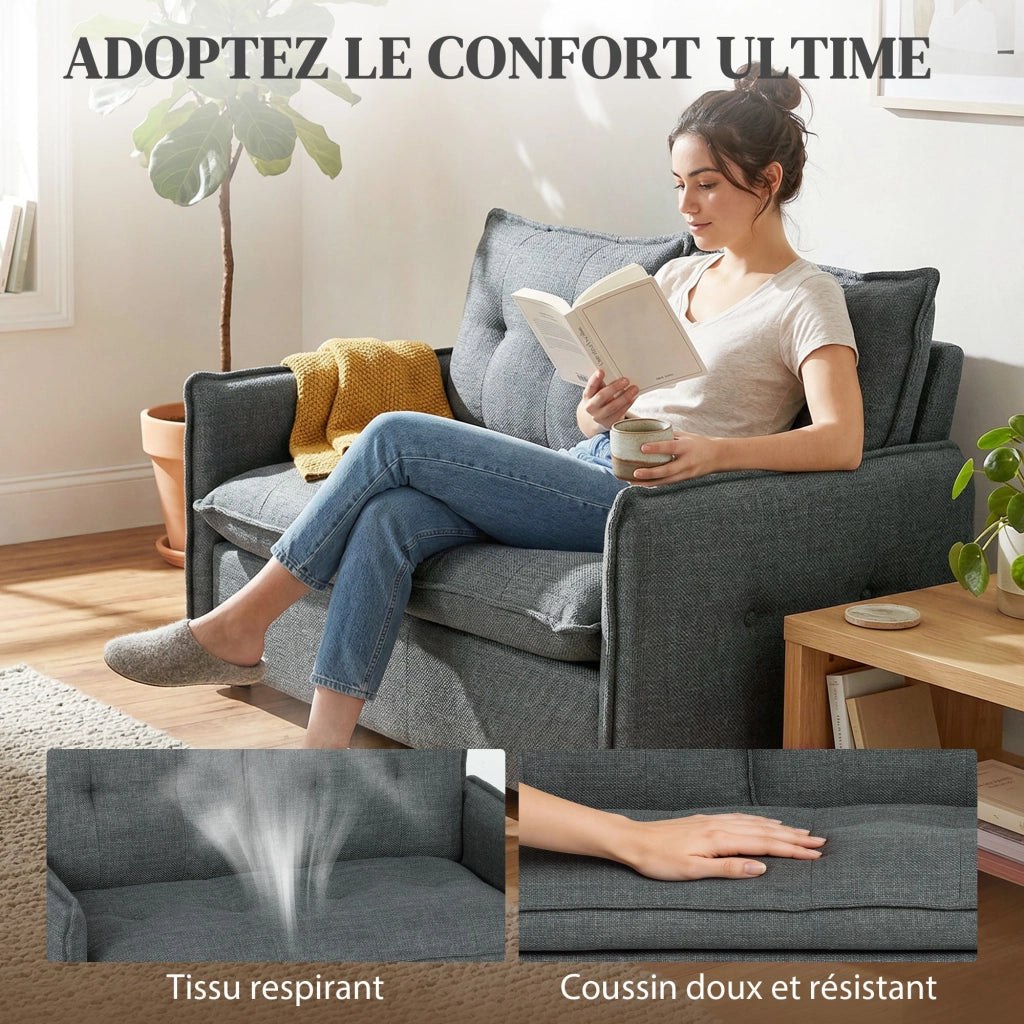 Divano 2 posti ¨C Minimal ¨C Tessuto lino grigio scuro 131 cm