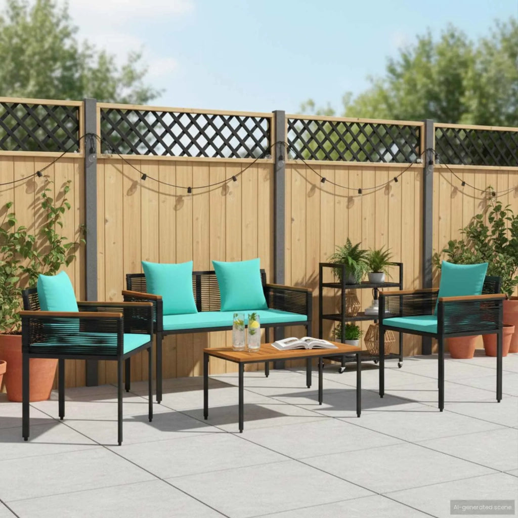 Set di Mobili da Esterno 4 pcs Nero e Turchese Rattan in PE