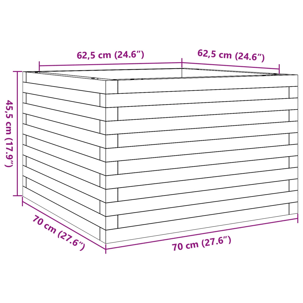 Fioriera | Cassetta per fiori | Vaso Giardino Marrone Cera 70x70x45,5cm Legno Massello Pino