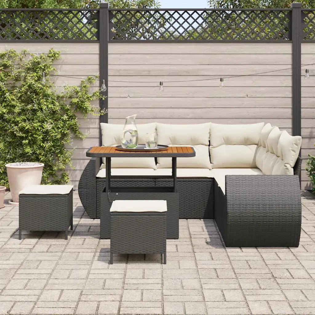Set Divano da Giardino 8 pcs Nero e Crema polyrattan 3363825