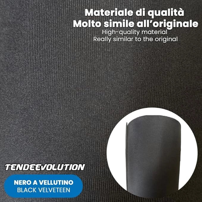 Kit Riparazione Tessuto Cielo Auto - Vellutino Nero Con 2 Colle a Pennello - Misura 1,50 x 5 m - Adatto anche per Pannelli Portiere e Pantoni
