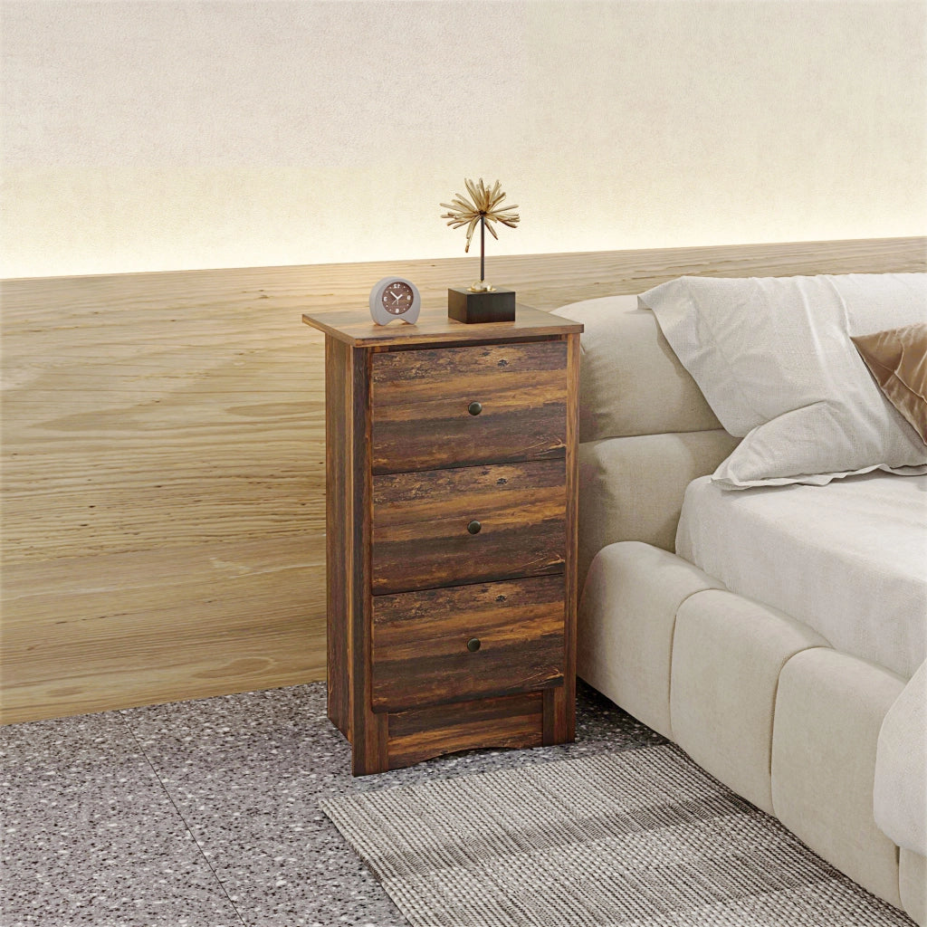 Comodino 3 Cassetti Rustico in Legno ¨C Minimal ¨C 40x30x74 cm Marrone