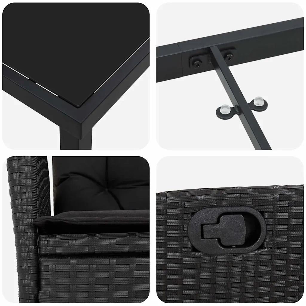 Set da Pranzo per Giardino con cuscino 7 pcs Nero polyrattan 3380489