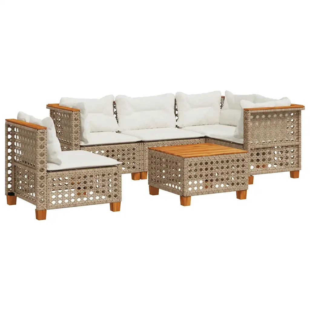 Set Divano da Giardino 6 pz con Cuscini Beige in Polyrattan 3261844
