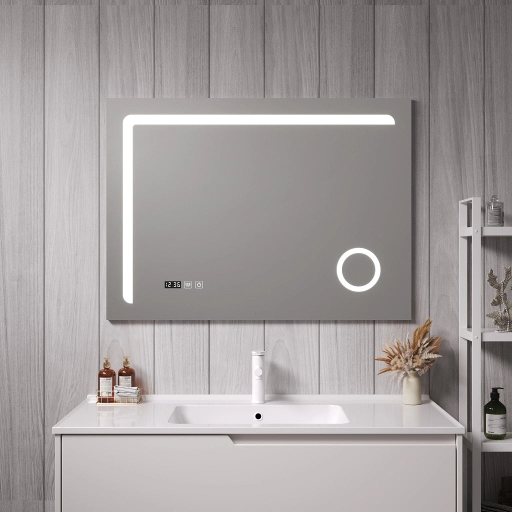 Specchio LED da Parete Chambave Multifunzionale Cornice Argentata 100 x 70 cm pro.tec