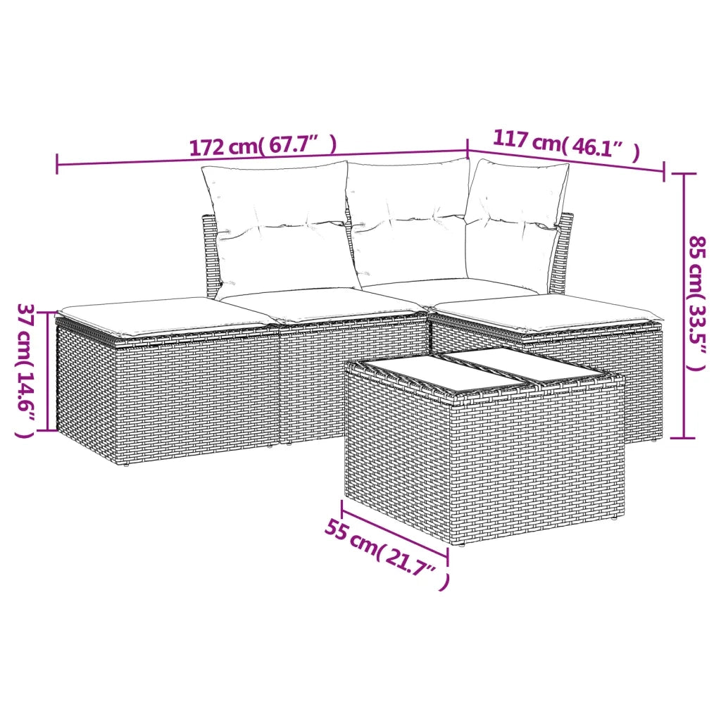 Set Divano da Giardino 5 pz con Cuscini Beige in Polyrattan 3249328