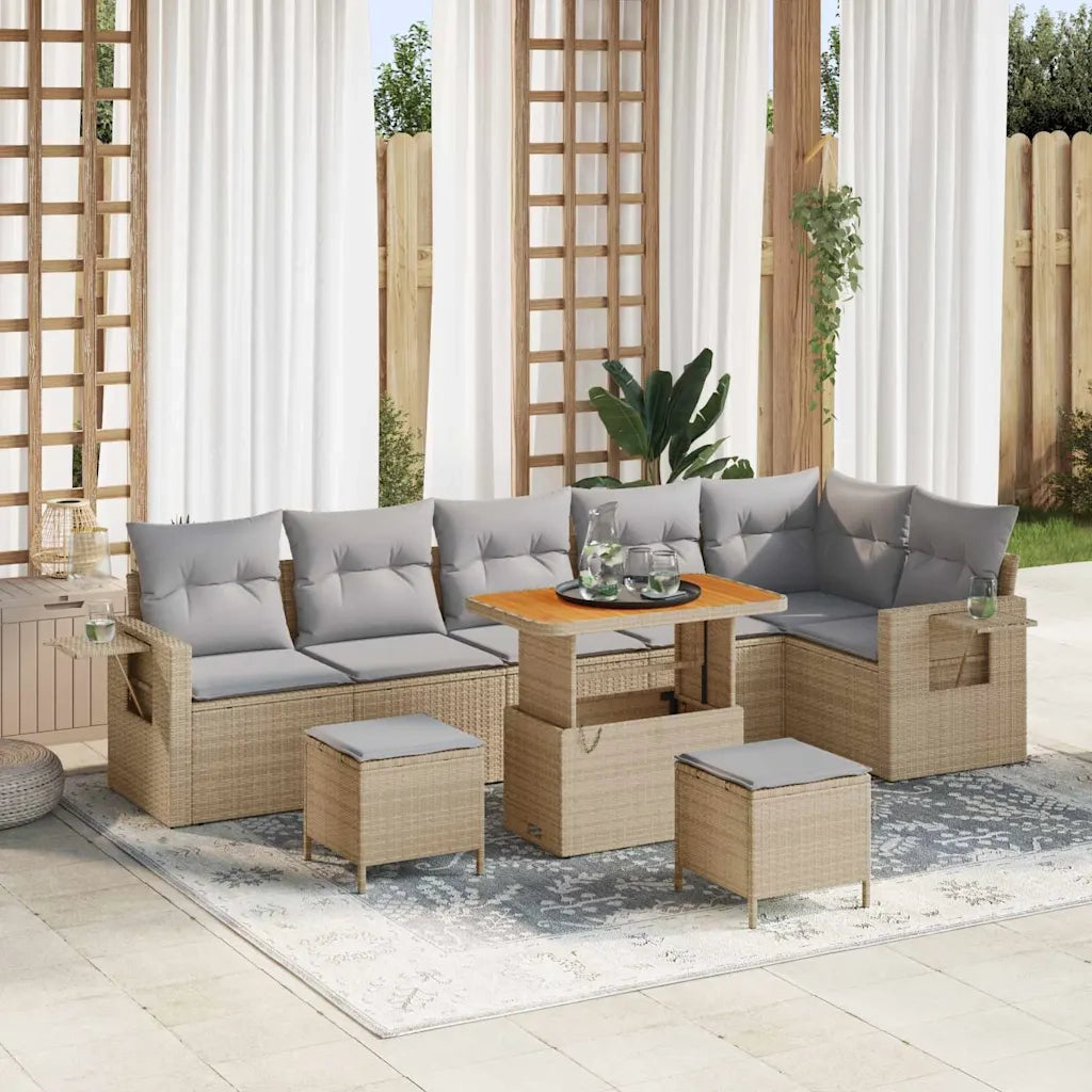 Set Divano da Giardino 9 pcs Beige polyrattan 3361767