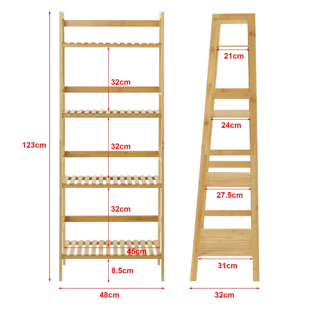 Scaffale a scala in bambù a 4 ripiani 48 x 32 x 123 cm 03_0007726