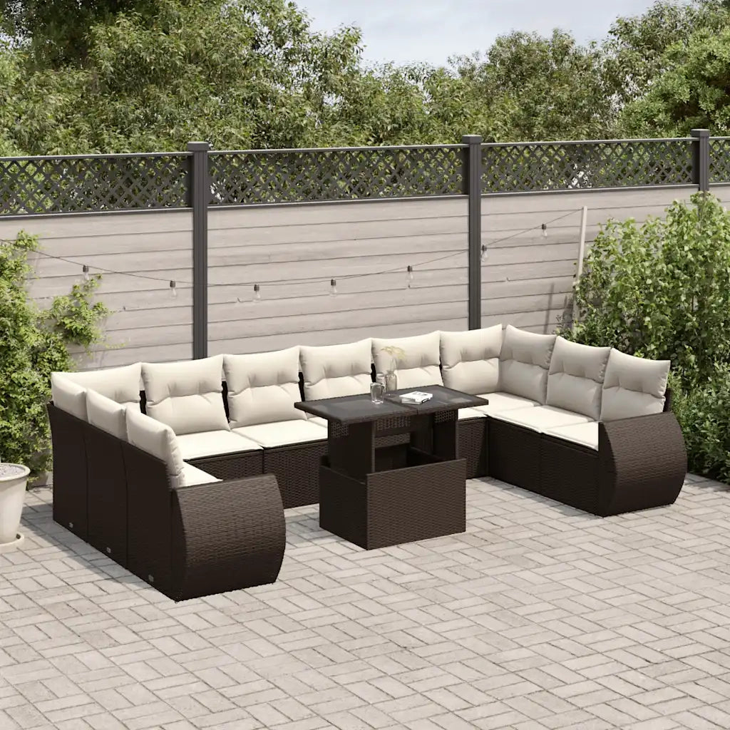 Set Divani da Giardino 11 pz con Cuscini Polyrattan Marrone 3268783