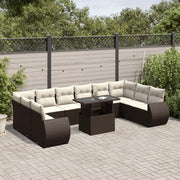 Set Divani da Giardino 11 pz con Cuscini Polyrattan Marrone 3268783
