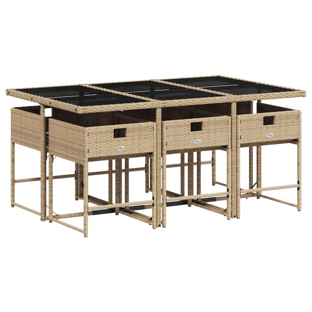 Set da Pranzo da Giardino 7 pz con Cuscini Beige in Polyrattan 3211270