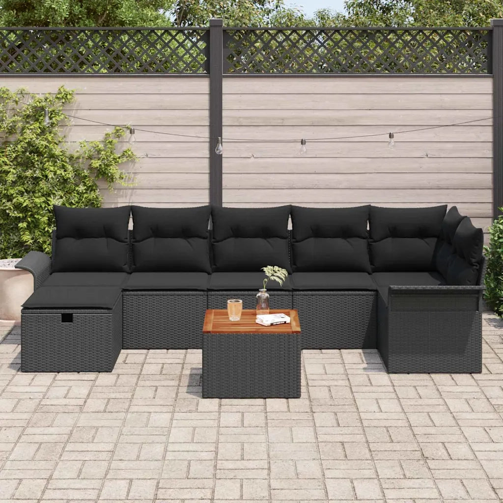 Set Divano da Giardino con cuscino 8 pcs Nero Poly Rattan 3360796