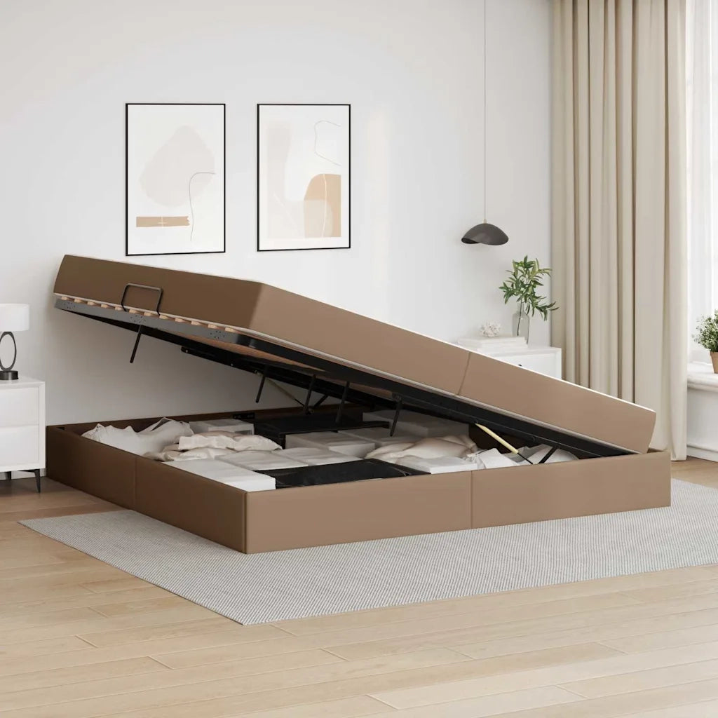 Letto con contenitore e materasso 2 pcs Cappuccino Pelle 3399627