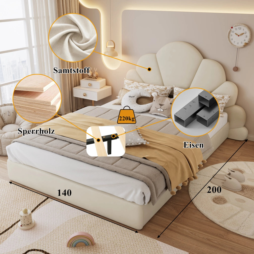 letto imbottito velluto beige 140x200 cm