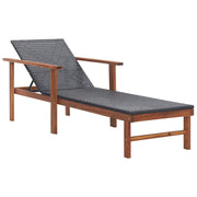 Sdraio con Cuscino Polyrattan e Legno Massello di Acacia Nera 48707