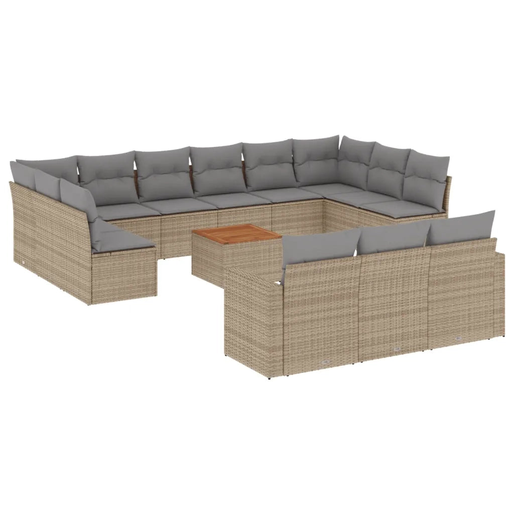 Set Divano da Giardino 14 pz con Cuscini Beige Misto Polyrattan