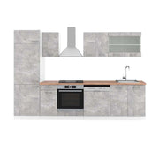 Cucina componibile R-Line Calcestruzzo/Bianco 300 cm, PL Rovere Vicco