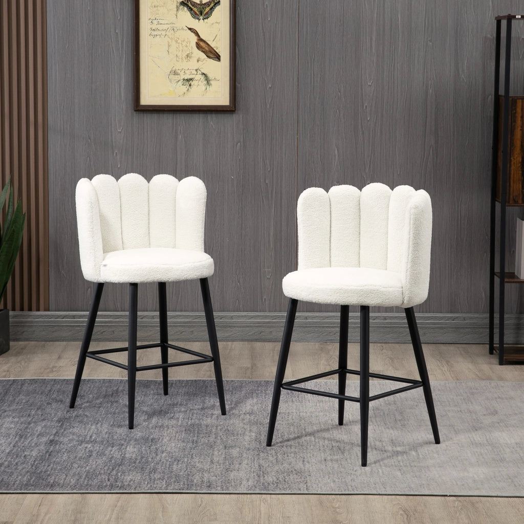 Sgabello da bar con poggiapiedi ¨C zephmum ¨C tessuto effetto lana, nero e crema, 65 cm
