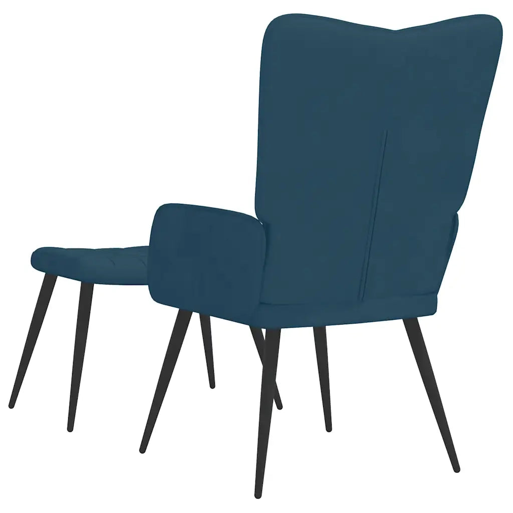 Poltrona Relax con Sgabello Blu in Velluto 327698