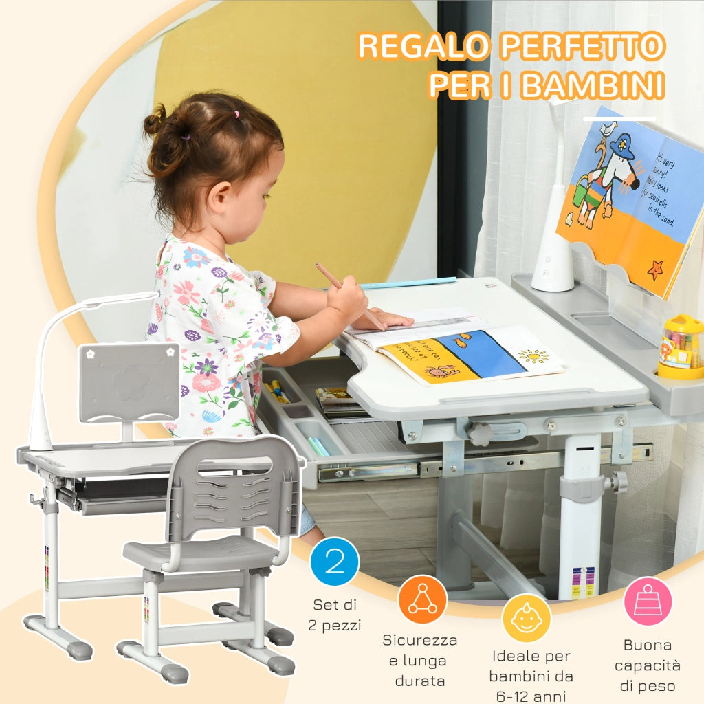 Sedia e Scrivania Regolabile per Bambini ¨C zephmum ¨C Grigio