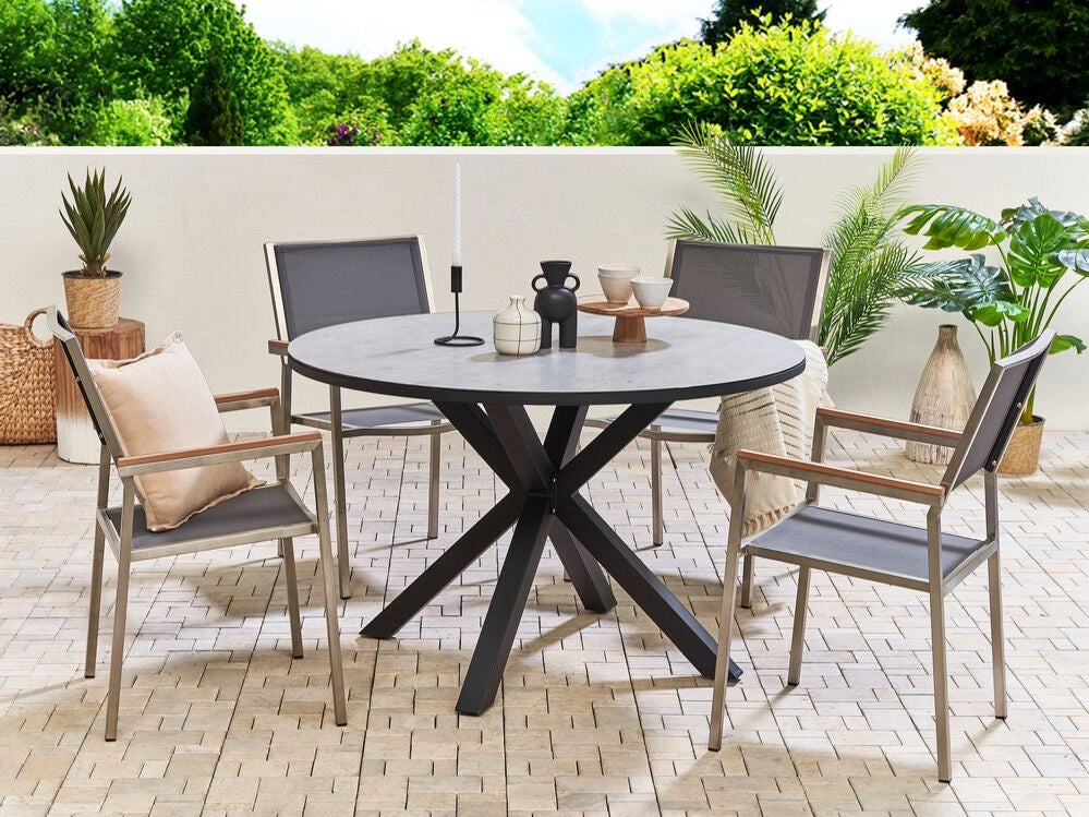 Tavolo da giardino in alluminio e vetro nero e grigio ⌀ 120 cm