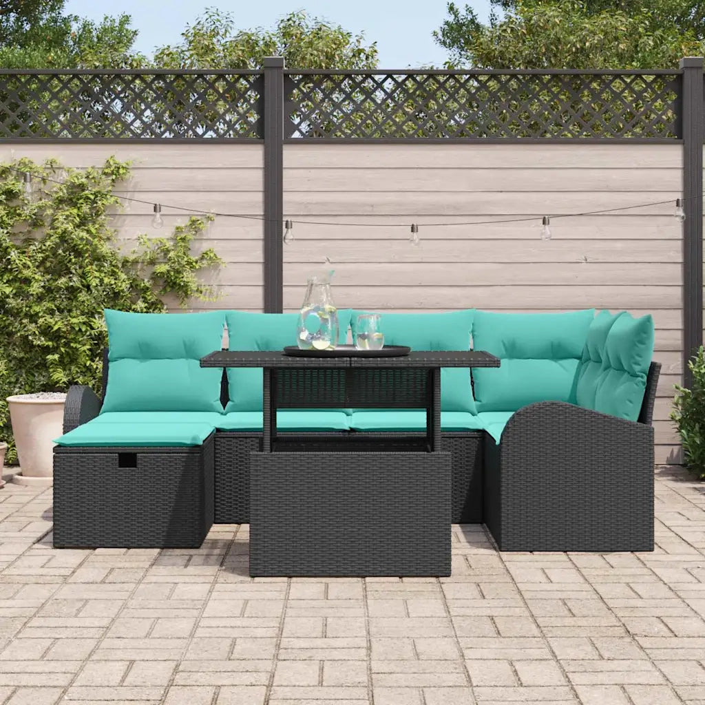 Set Divano da Giardino con cuscino 7 pcs Nero Poly Rattan 3361095