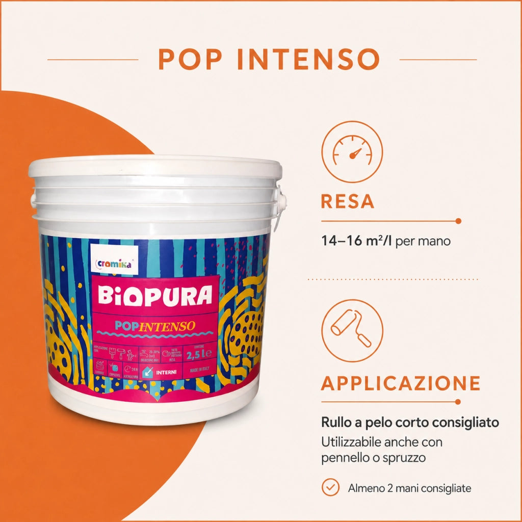 Popintenso palestra e decori interni pittura murale lavabile e coprente cromika *** formato 2.5 lt, colore- arancio s...