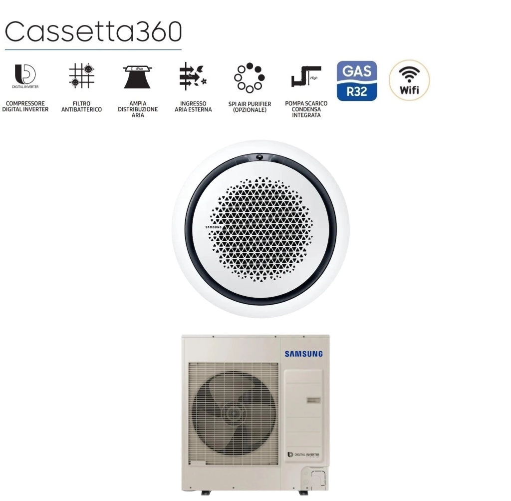 Climatizzatore Condizionatore Samsung Inverter Cassetta 360° 36000 Btu AC100RN4PKG/EU Monofase R-32 Wi-Fi Optional Vari Pannelli Disponibili