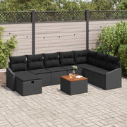 Set Divano da Giardino con cuscino 9 pcs Nero polyrattan