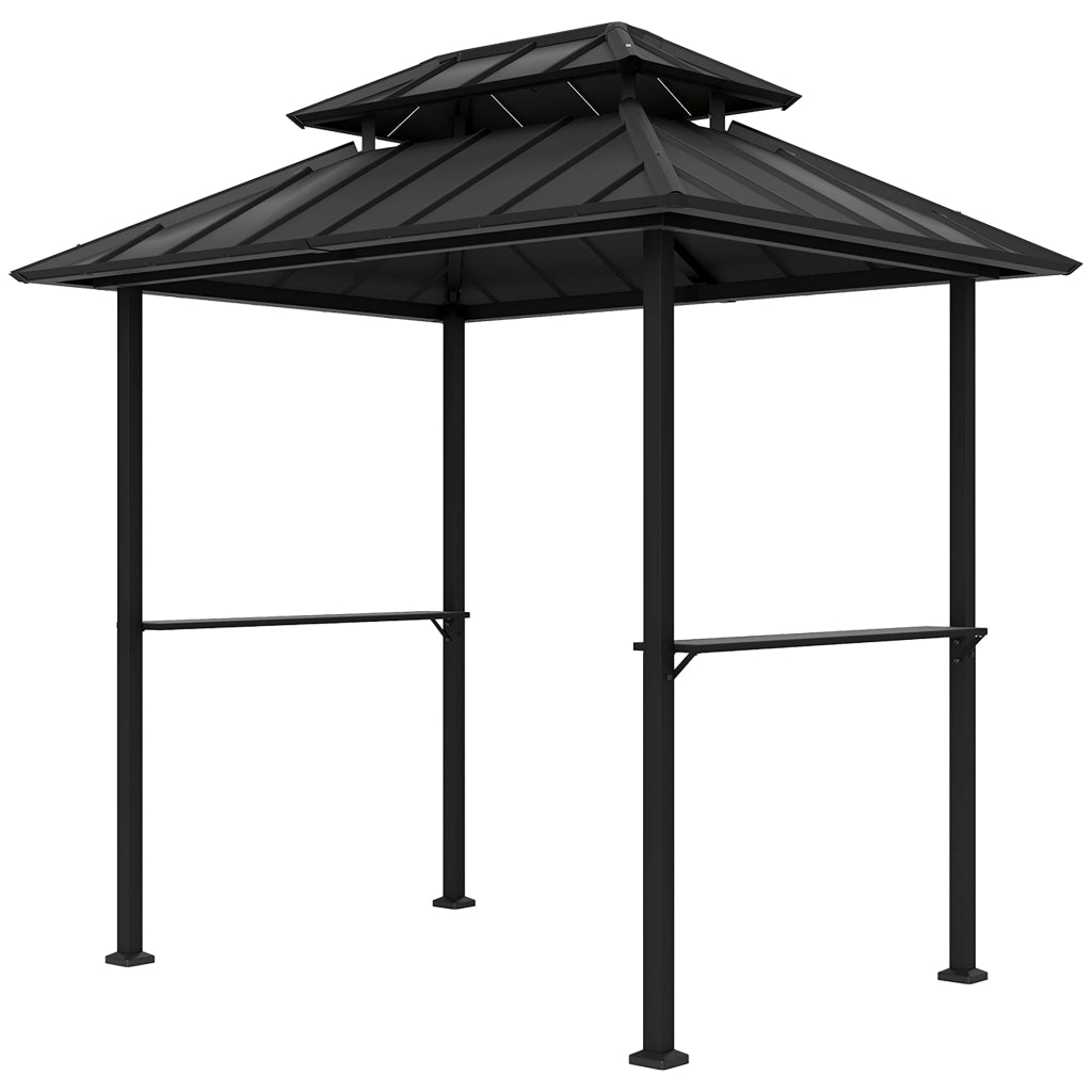 Gazebo per barbecue con tetto rigido doppio e 2 ripiani ¨C Xylo ¨C 244x184x258cm nero