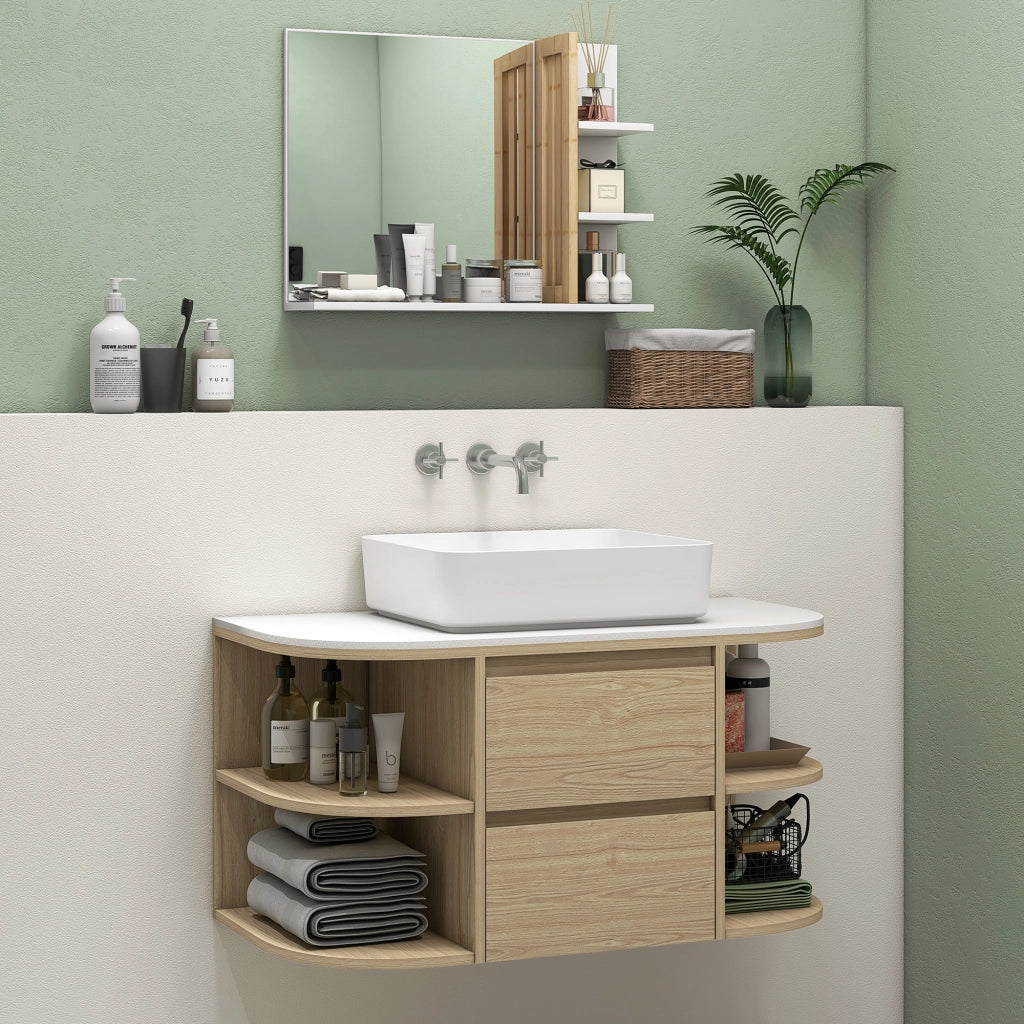 Mobile Sottolavabo Sospeso con Cassetti e Ripiani ¨C Minimal ¨C Marrone
