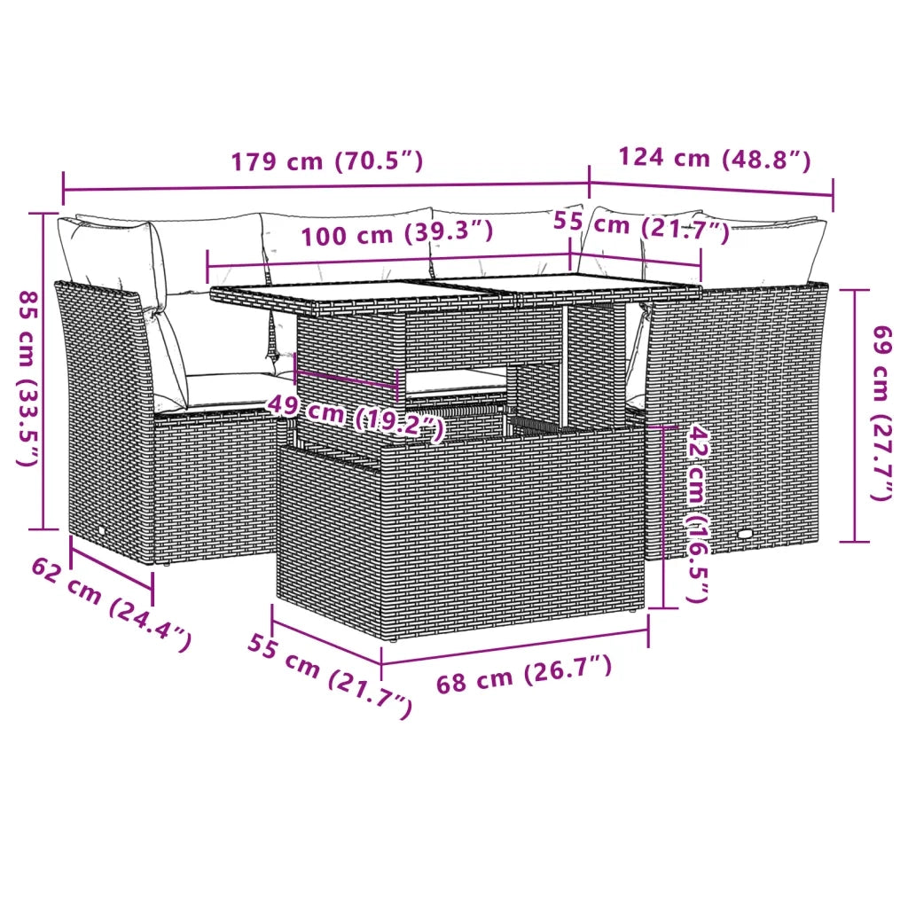 Set Divano da Giardino 5pz con Cuscini Grigio Chiaro Polyrattan 3266562