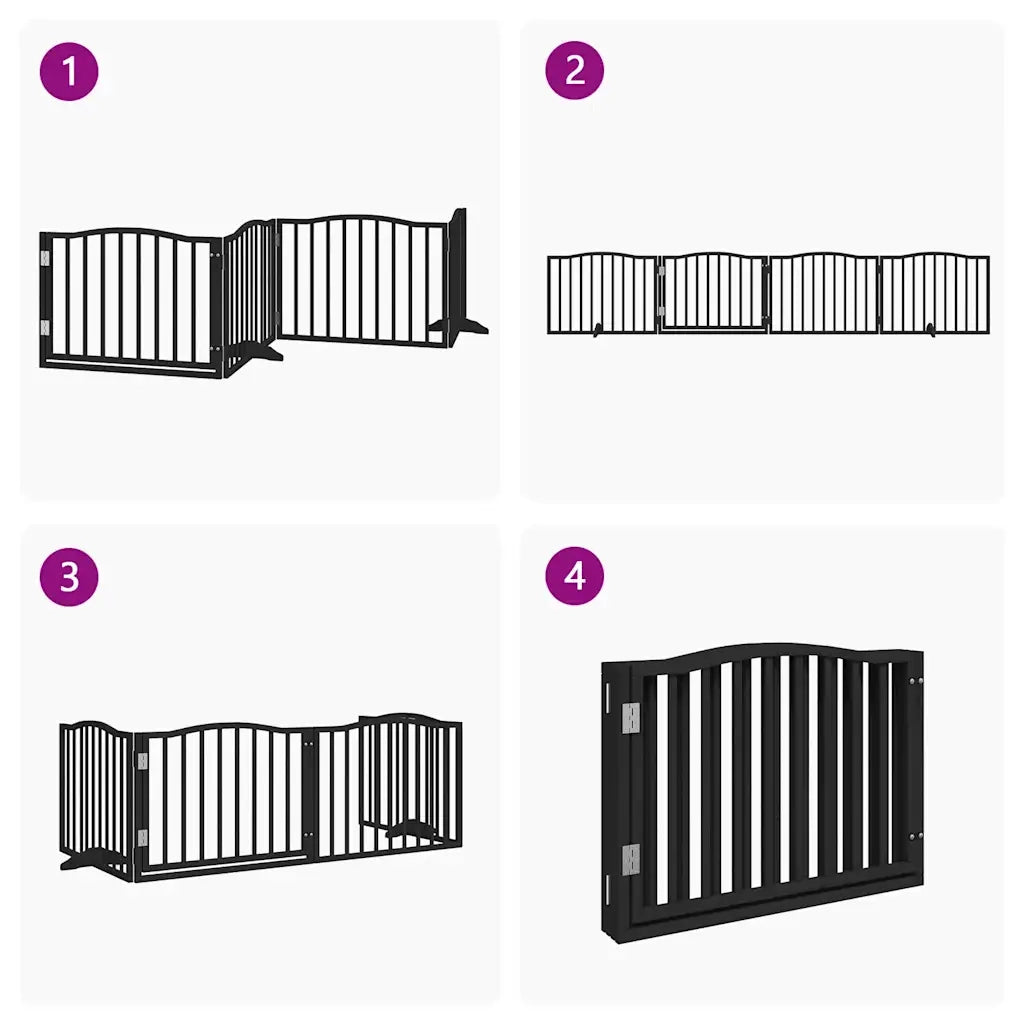 Cancelletto per cani con porta pieghevole 4 pannelli nero 320 cm in legno di pioppo 352225