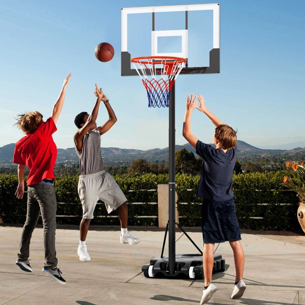 Canestro da basket esterno 100 cm-212 cm, Sistema di canestro da basket regolabile portatile con tabellone in PC Nero-Ricreazione outdoor