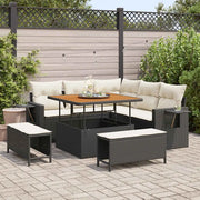 Set Divano da Giardino 9 pcs Nero e Crema polyrattan