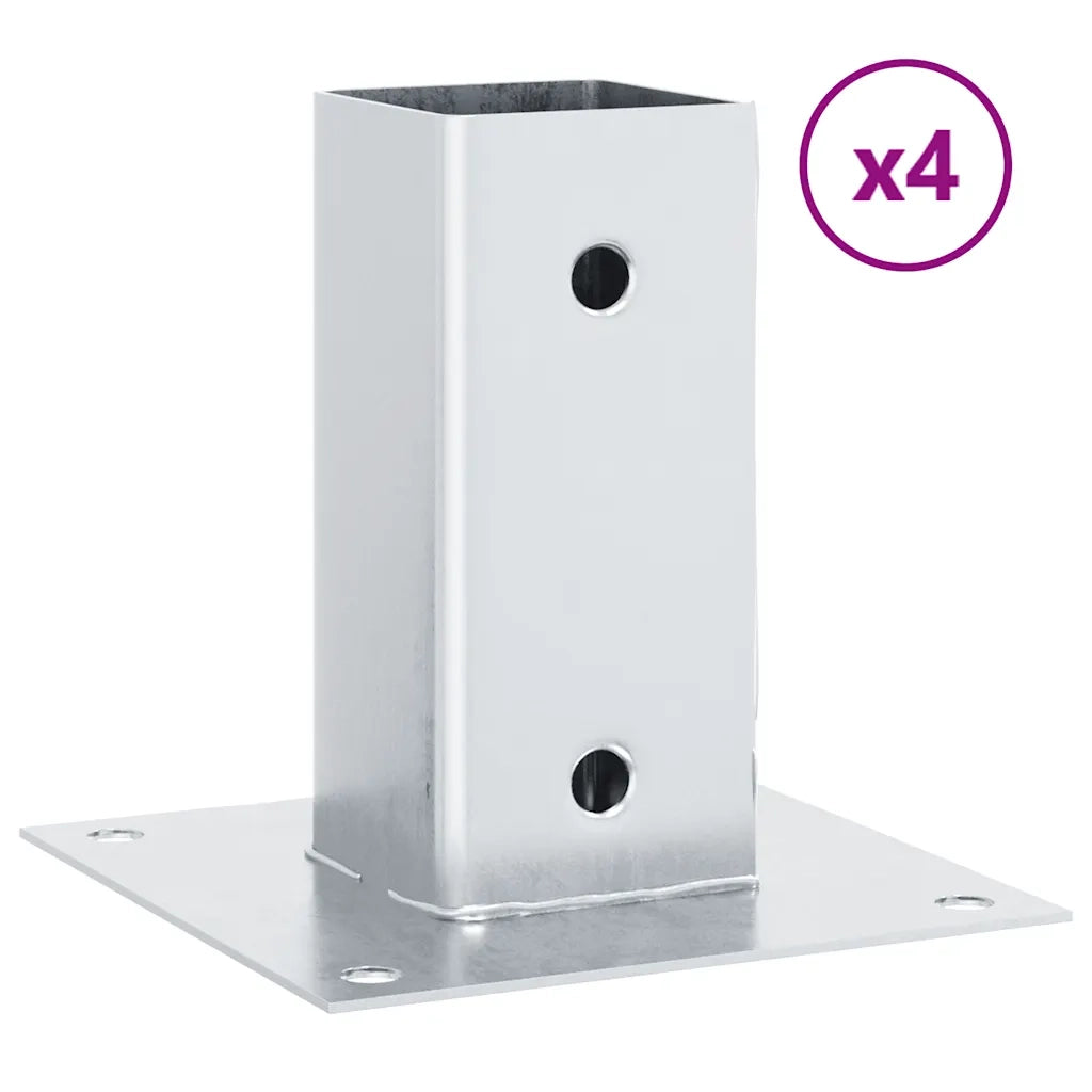 Basi per Pali Quadrate 4 pz Argento 71x71 mm in Acciaio Zincato 42000006