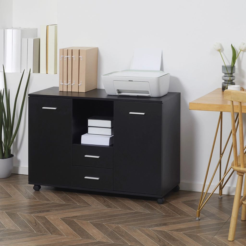 Armadio per Ufficio con Ruote ¨C Minimal ¨C Legno Nero 100x40x71