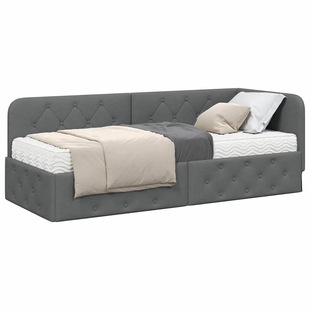 Cornice del letto ad angolo Grigio scuro 80 x 200 cm Tessuto