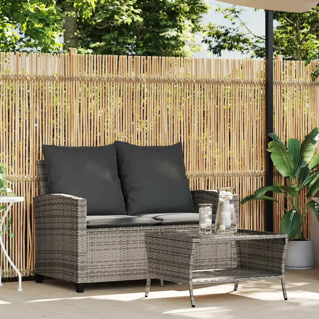 Divano da Giardino a 2 Posti Cuscini&Tavolo Grigio Polyrattan 4103847