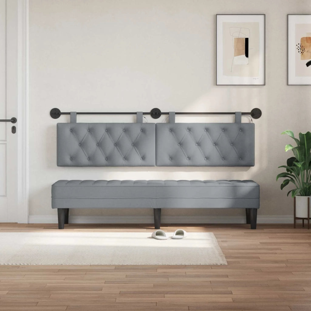 Testiera | Testata sospesa Con luce LED Grigio Chiaro Tessuto