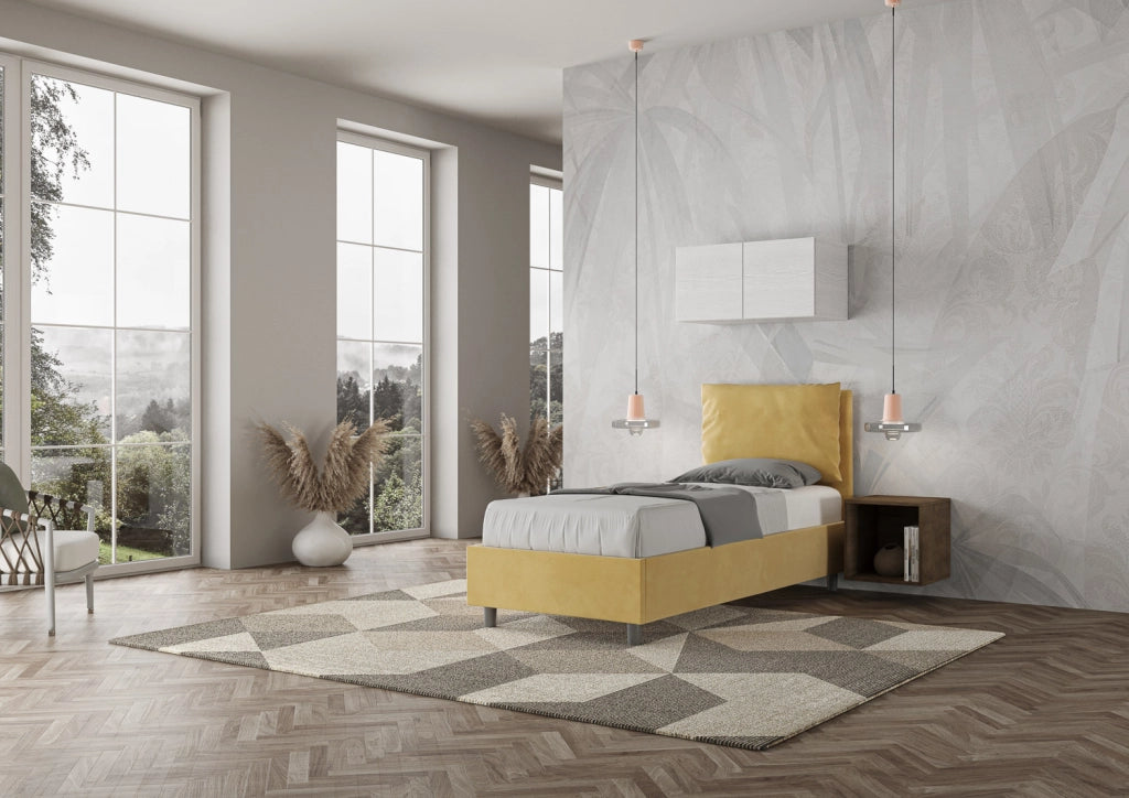 BS COM Letto singolo contenitore imbottito 80x210 microfibra ocra